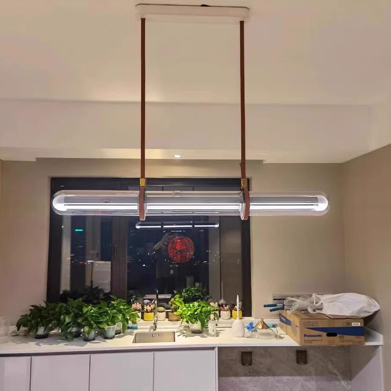 Minimalist Long Cylinder Glass Belt LED Island Chandelier