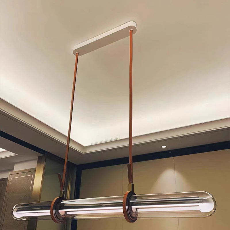Minimalist Long Cylinder Glass Belt LED Island Chandelier