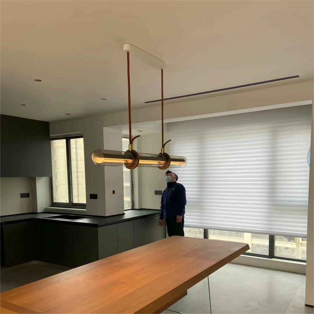 Minimalist Long Cylinder Glass Belt LED Island Chandelier