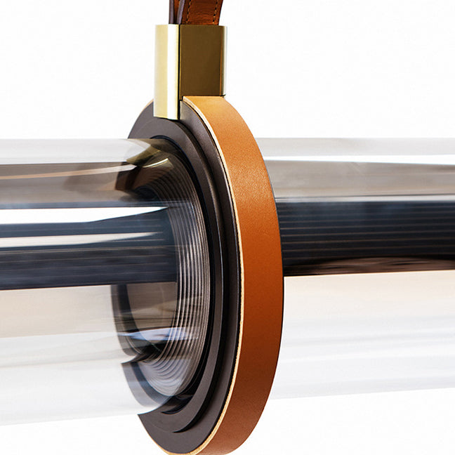 Minimalist Long Cylinder Glass Belt LED Island Chandelier