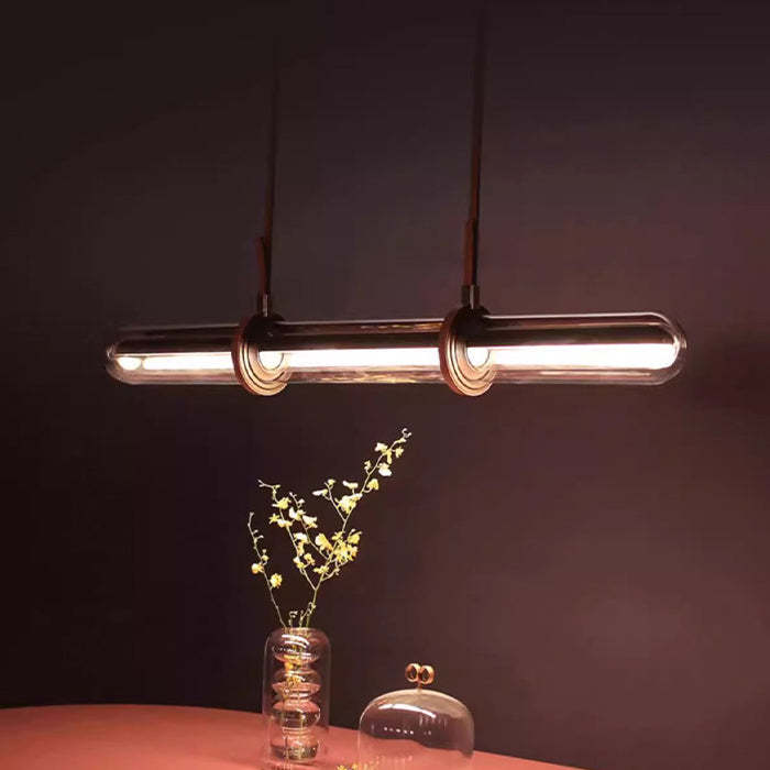 Minimalist Long Cylinder Glass Belt LED Island Chandelier