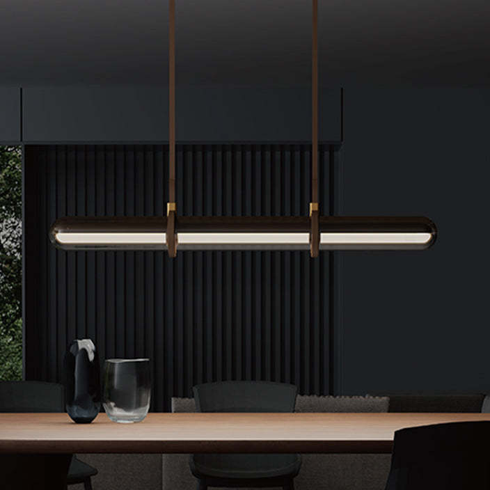Minimalist Long Cylinder Glass Belt LED Island Chandelier