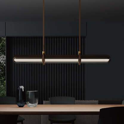 Minimalist Long Cylinder Glass Belt LED Island Chandelier