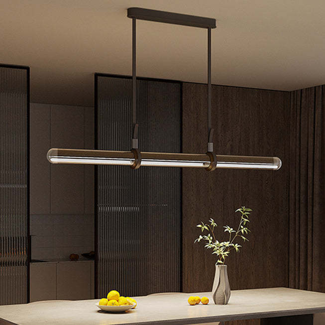 Minimalist Long Cylinder Glass Belt LED Island Chandelier