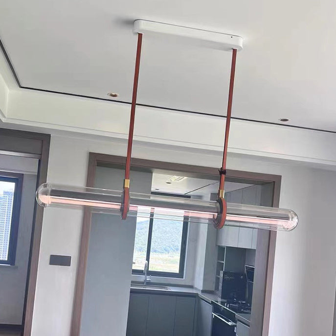 Minimalist Long Cylinder Glass Belt LED Island Chandelier