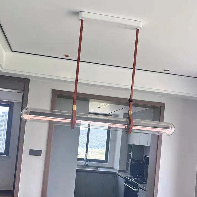 Minimalist Long Cylinder Glass Belt LED Island Chandelier