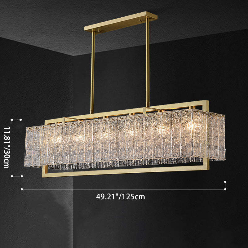 Modern Round Rectangle Glass Brass Island Chandelier