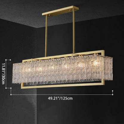 Modern Round Rectangle Glass Brass Island Chandelier