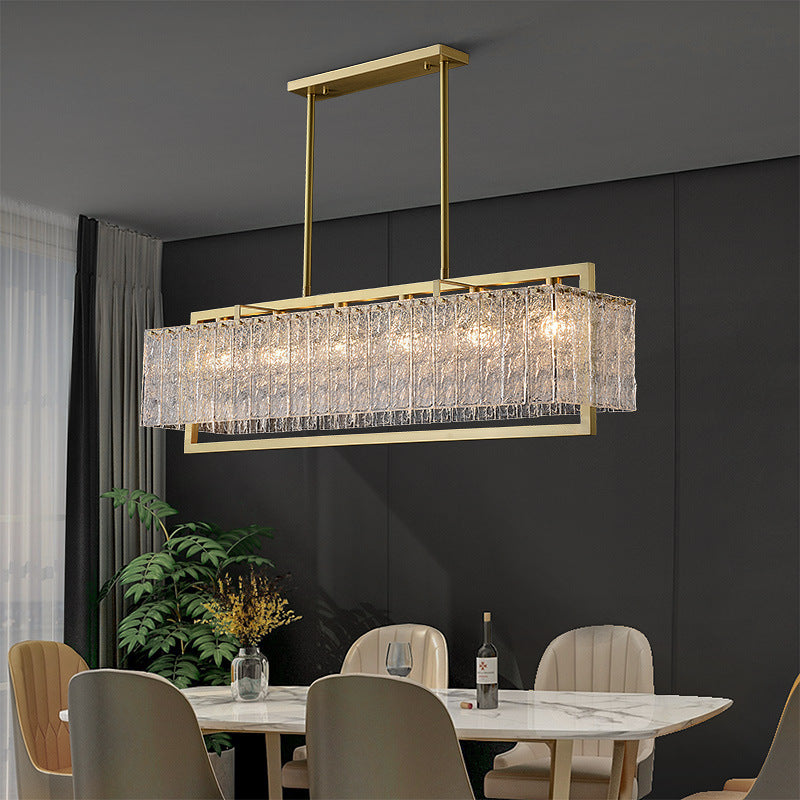 Modern Round Rectangle Glass Brass Island Chandelier