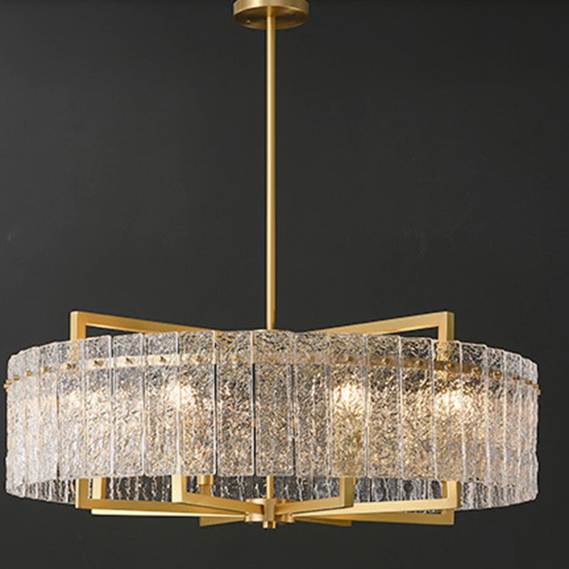 Modern Round Rectangle Glass Brass Island Chandelier
