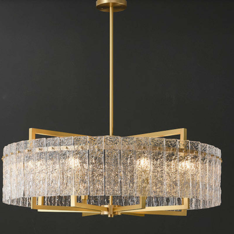 Modern Round Rectangle Glass Brass Island Chandelier