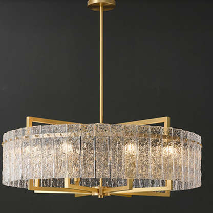 Modern Round Rectangle Glass Brass Island Chandelier