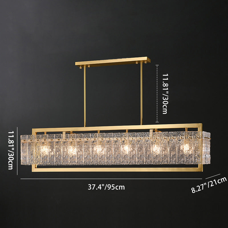 Modern Round Rectangle Glass Brass Island Chandelier