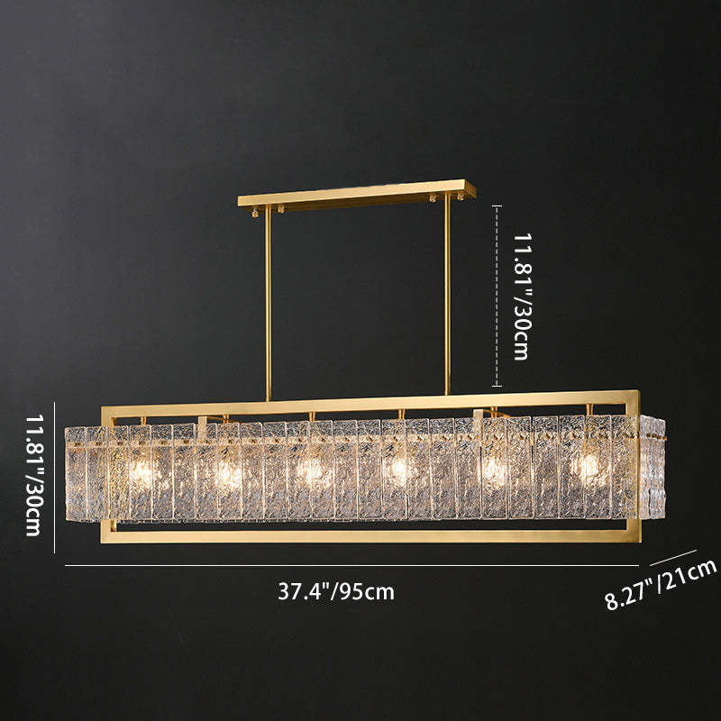 Modern Round Rectangle Glass Brass Island Chandelier