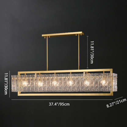 Modern Round Rectangle Glass Brass Island Chandelier