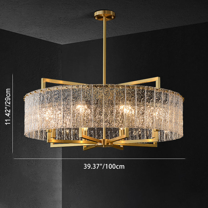 Modern Round Rectangle Glass Brass Island Chandelier