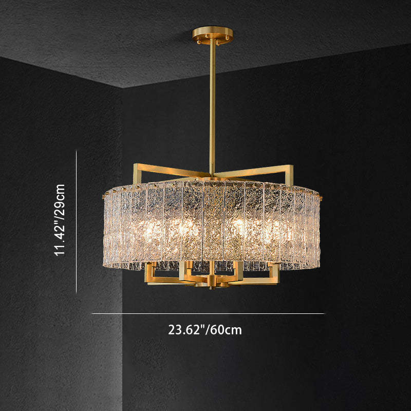 Modern Round Rectangle Glass Brass Island Chandelier