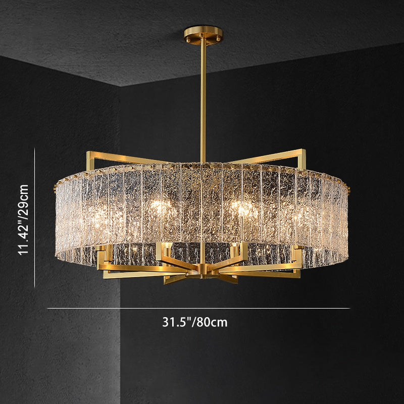 Modern Round Rectangle Glass Brass Island Chandelier