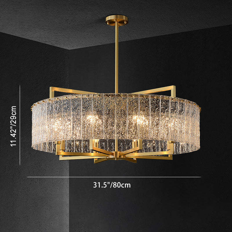 Modern Round Rectangle Glass Brass Island Chandelier