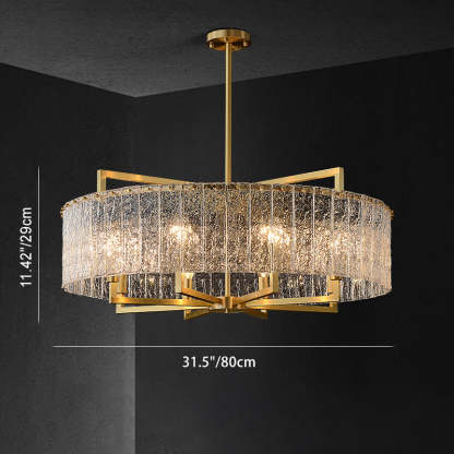 Modern Round Rectangle Glass Brass Island Chandelier