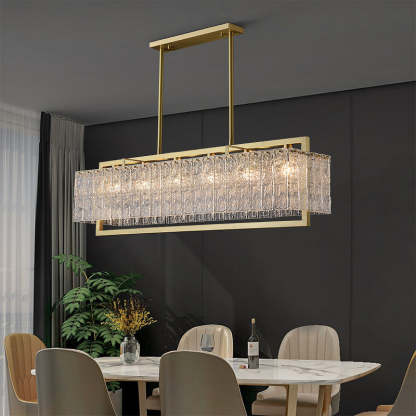 Modern Round Rectangle Glass Brass Island Chandelier