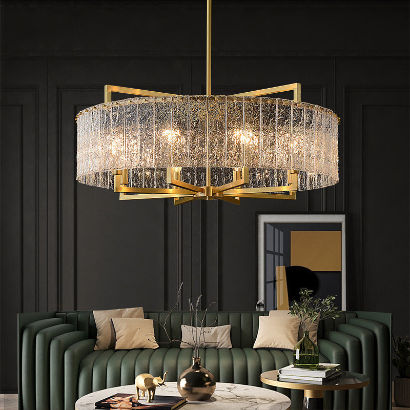 Modern Round Rectangle Glass Brass Island Chandelier