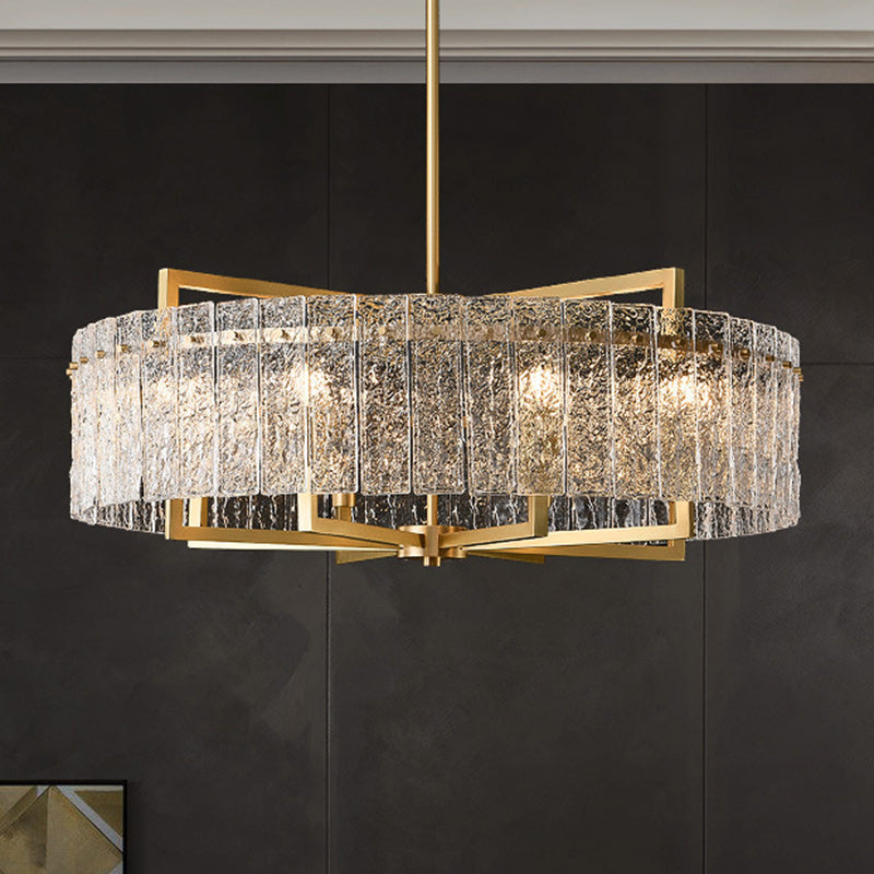 Modern Round Rectangle Glass Brass Island Chandelier