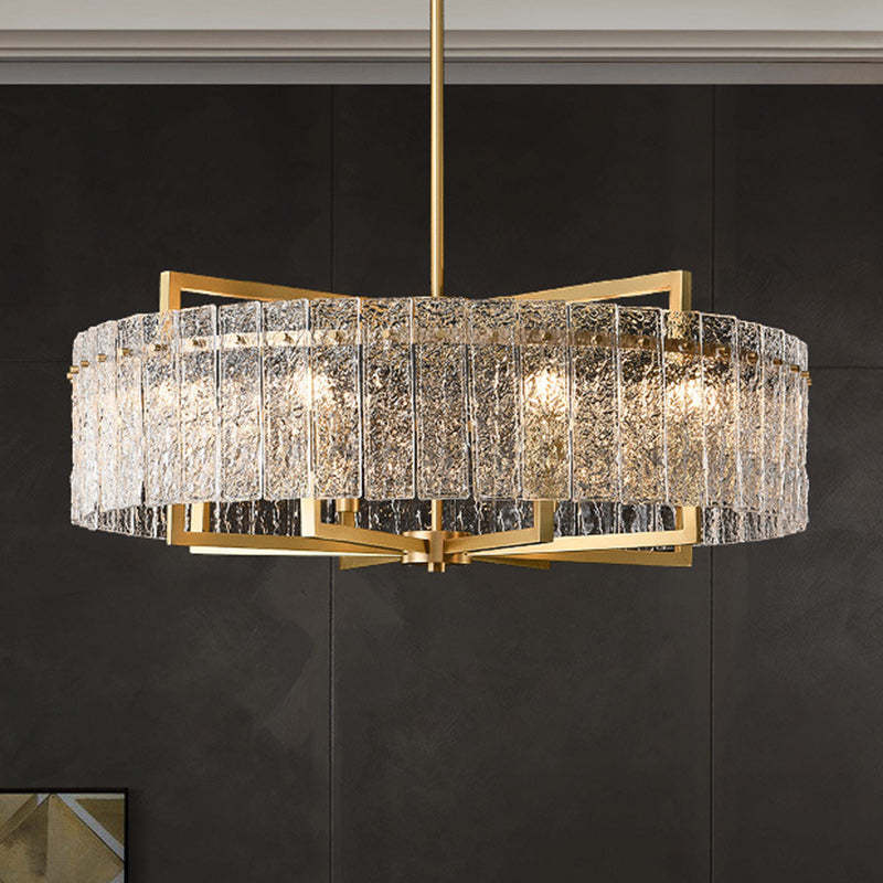 Modern Round Rectangle Glass Brass Island Chandelier