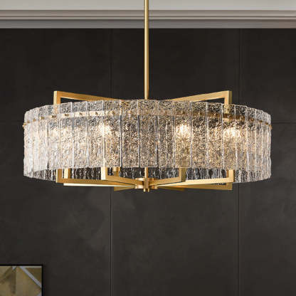 Modern Round Rectangle Glass Brass Island Chandelier