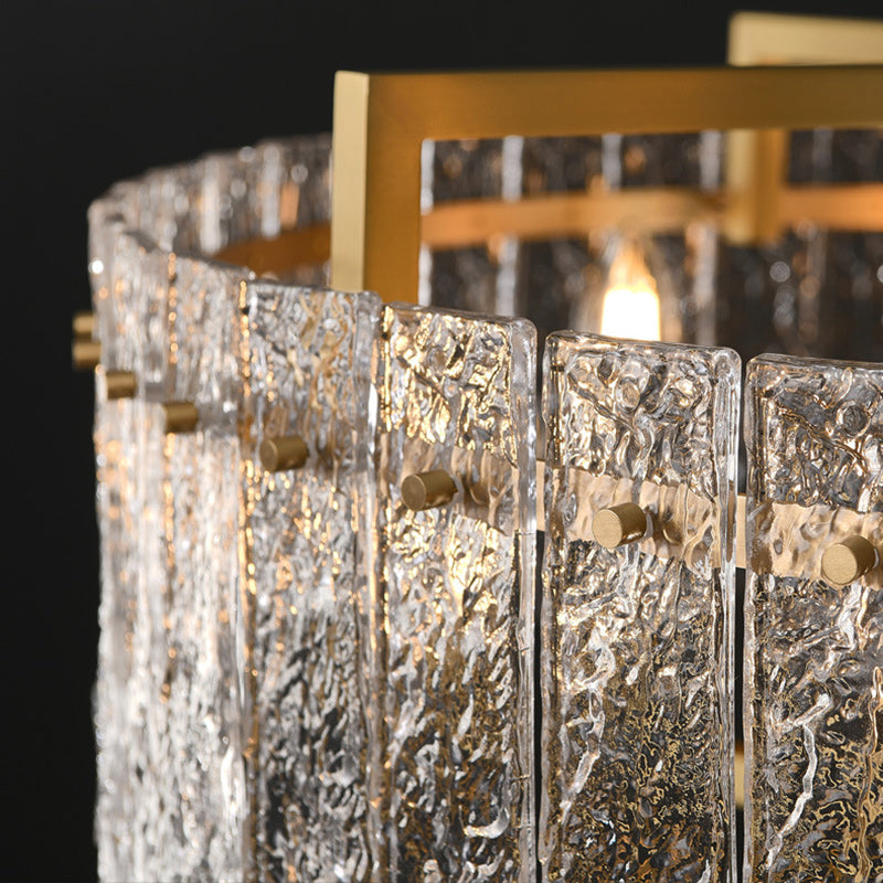 Modern Round Rectangle Glass Brass Island Chandelier