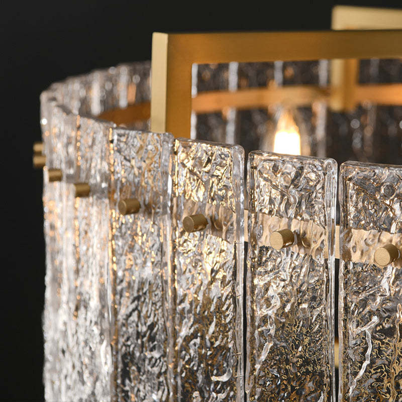 Modern Round Rectangle Glass Brass Island Chandelier
