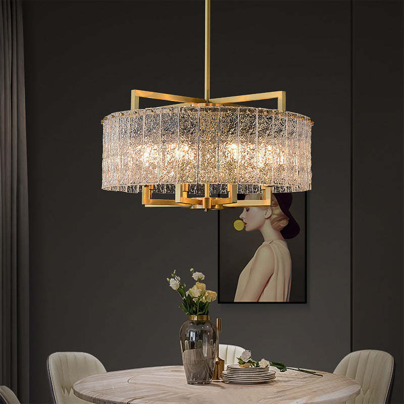Modern Round Rectangle Glass Brass Island Chandelier