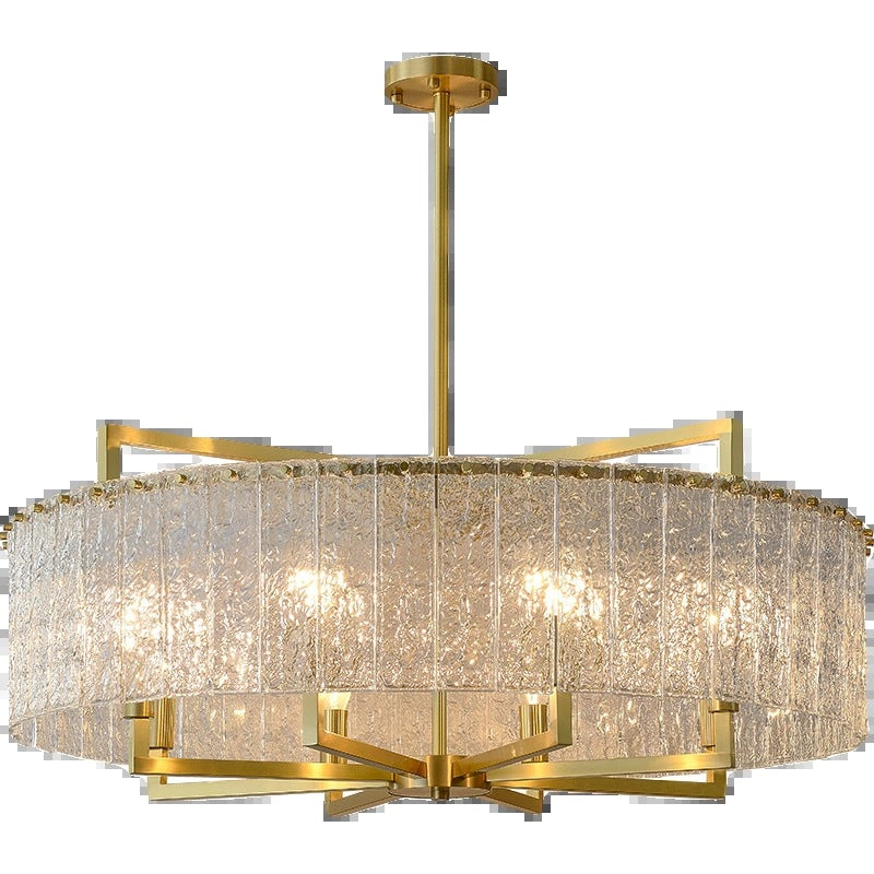 Modern Round Rectangle Glass Brass Island Chandelier