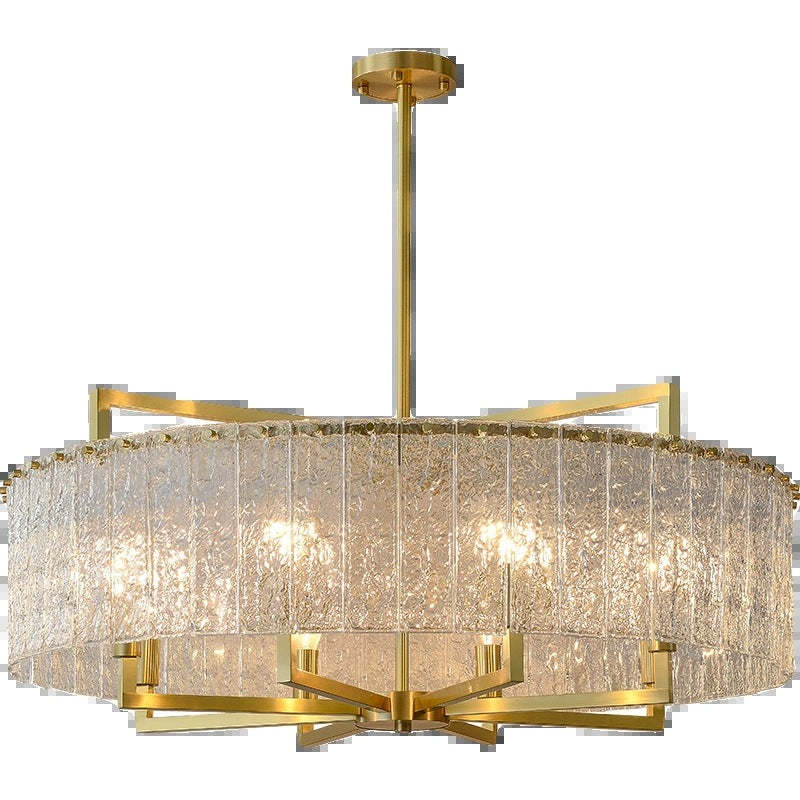 Modern Round Rectangle Glass Brass Island Chandelier