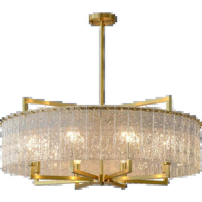 Modern Round Rectangle Glass Brass Island Chandelier