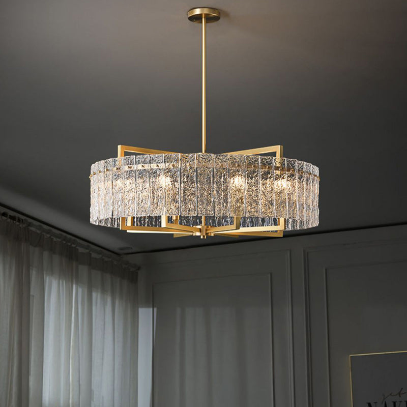 Modern Round Rectangle Glass Brass Island Chandelier