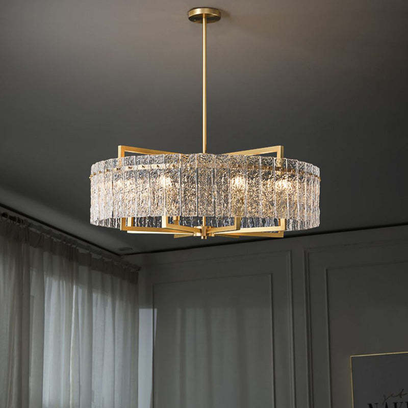 Modern Round Rectangle Glass Brass Island Chandelier