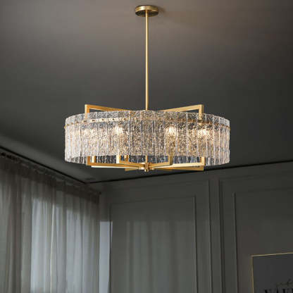 Modern Round Rectangle Glass Brass Island Chandelier