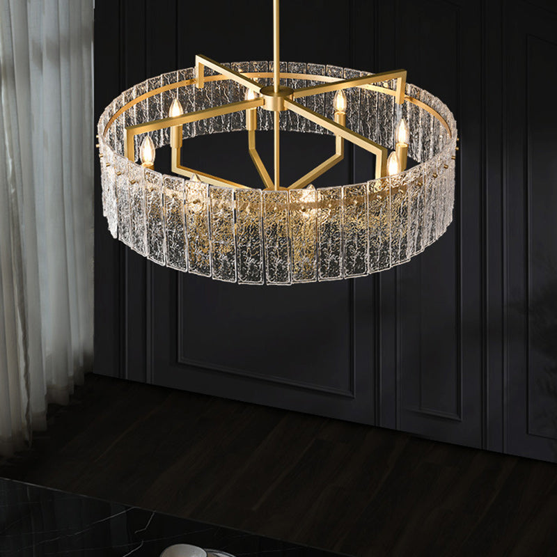 Modern Round Rectangle Glass Brass Island Chandelier