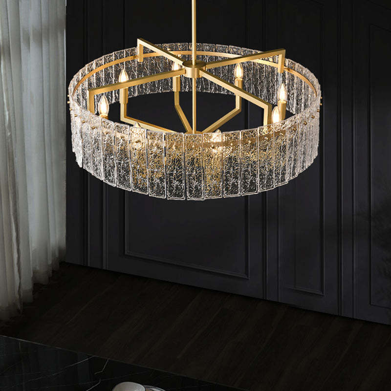 Modern Round Rectangle Glass Brass Island Chandelier