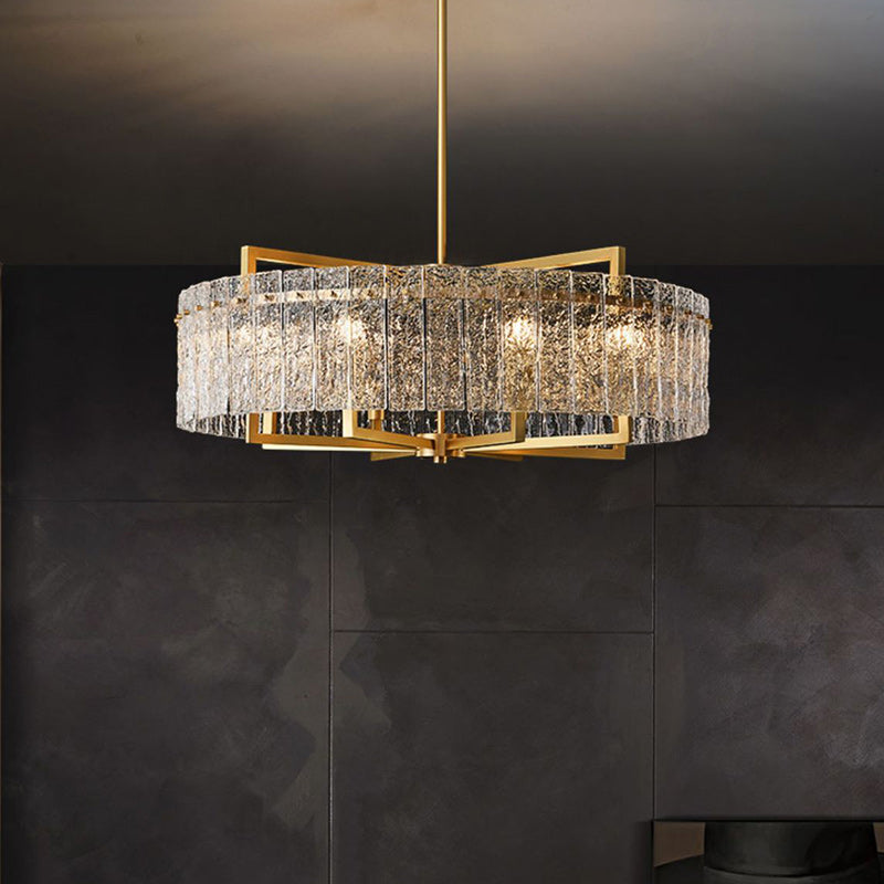 Modern Round Rectangle Glass Brass Island Chandelier