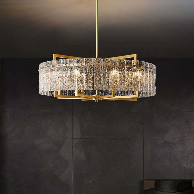 Modern Round Rectangle Glass Brass Island Chandelier