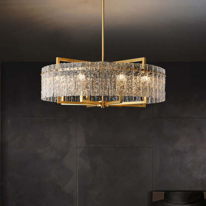 Modern Round Rectangle Glass Brass Island Chandelier