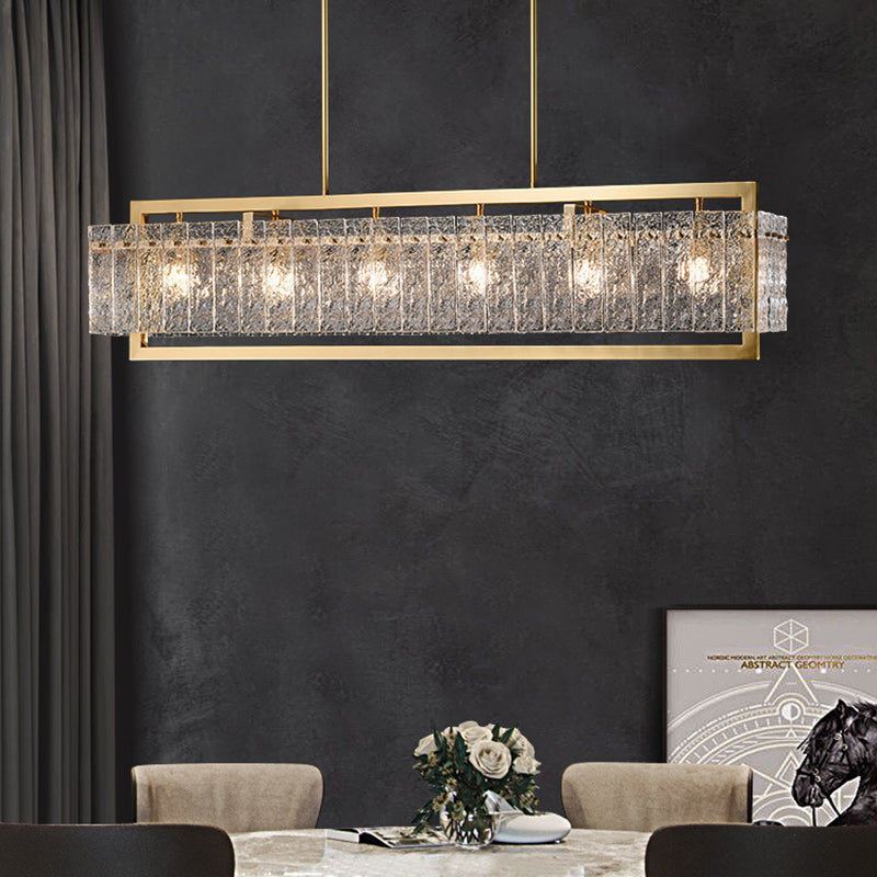 Modern Round Rectangle Glass Brass Island Chandelier