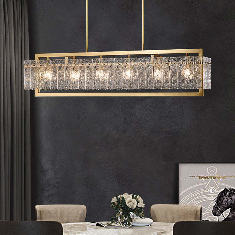 Modern Round Rectangle Glass Brass Island Chandelier