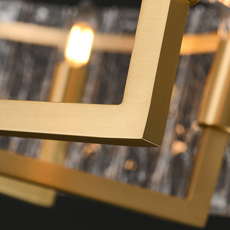 Modern Round Rectangle Glass Brass Island Chandelier