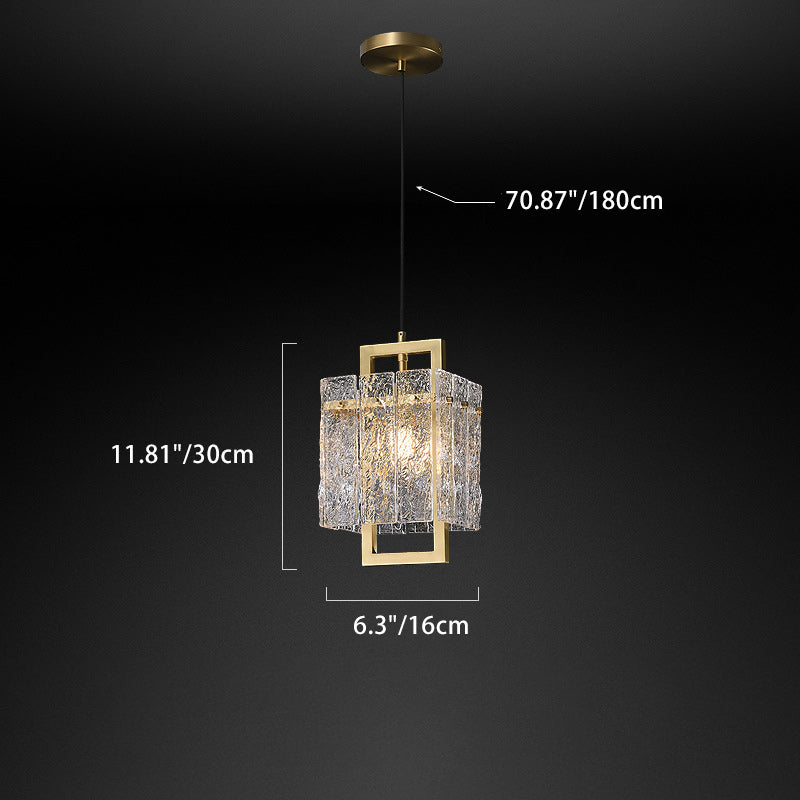 Modern Luxury Rectangle Glass Brass Pendant Light