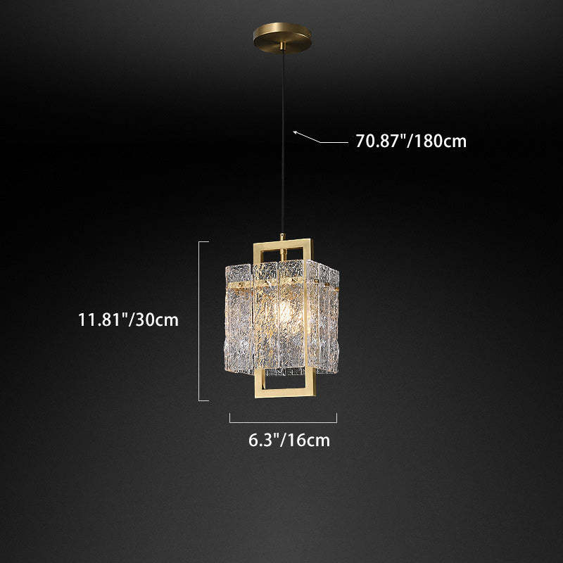 Modern Luxury Rectangle Glass Brass Pendant Light