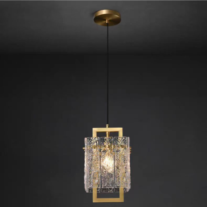 Modern Luxury Rectangle Glass Brass Pendant Light