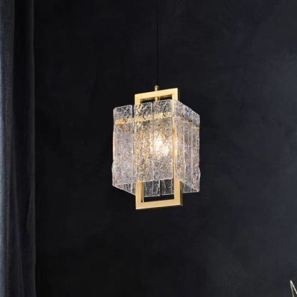 Modern Luxury Rectangle Glass Brass Pendant Light